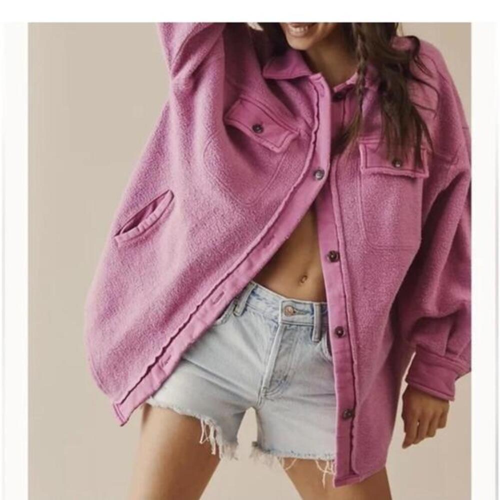 Free People Pink Fleece Ruby Jacket with Button Pockets